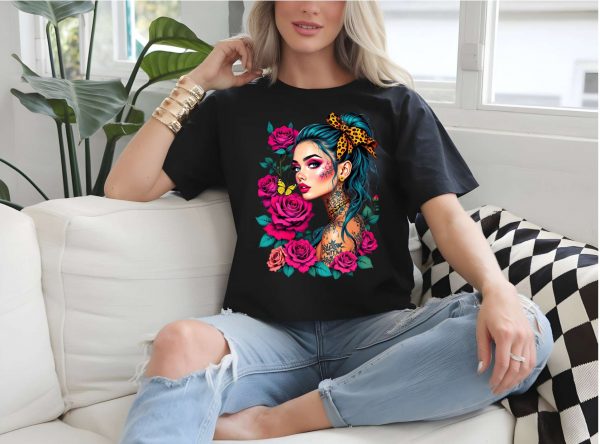 T-Shirt Women Black Rose 2