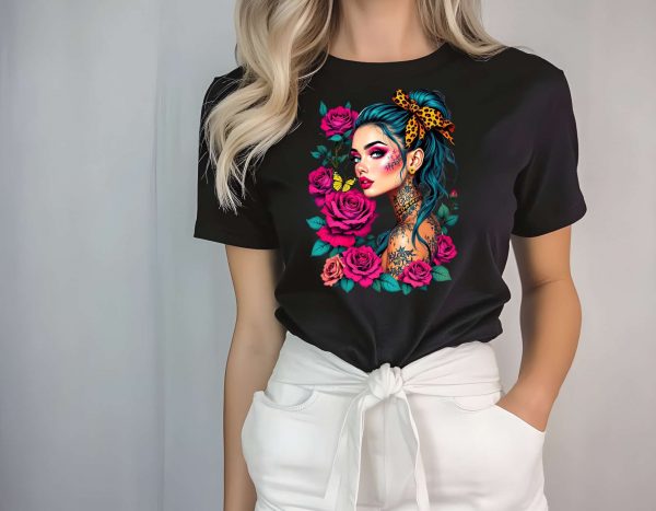 T-Shirt Women Black Rose 3