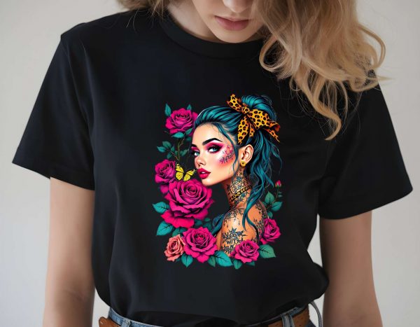 T-Shirt Women Black Rose 4
