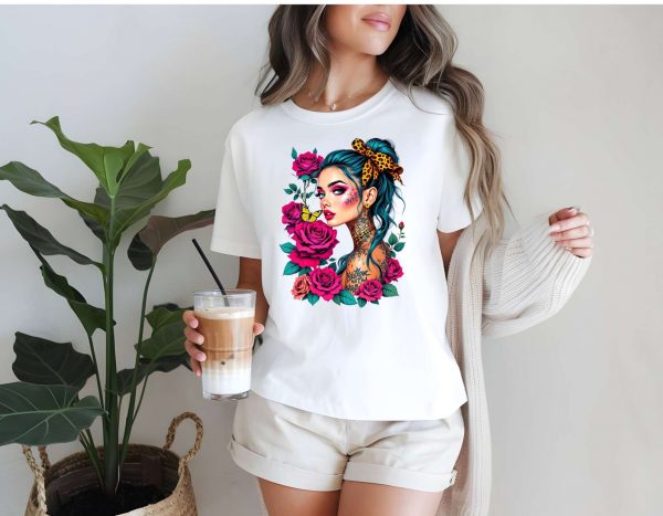 T-Shirt Women White Rose