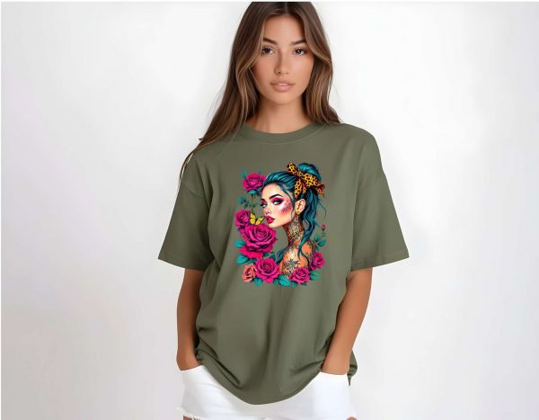 T-Shirt Women Green Rose 2