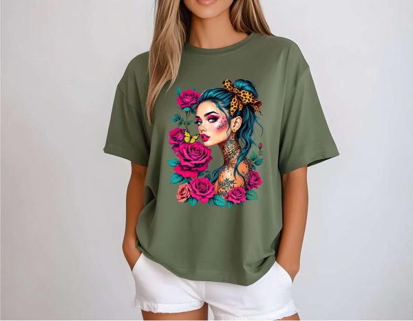 T-Shirt Women Green Rose 4